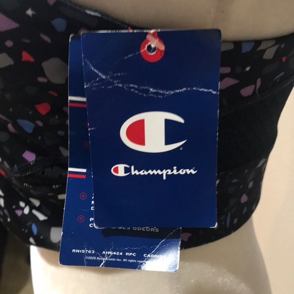 NWT Champion Wicking Anti-Odor Racer Back Black w/Multi- Colors Sports Bra-M - Picture 2 of 11